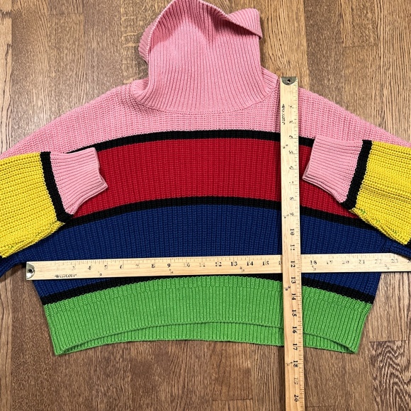 Lazy Oaf Bright Striped Turtleneck Rainbow Cropped Cotton Sweater Womens Small - Picture 7 of 7